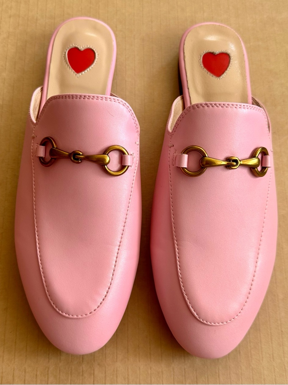 baShafanni Pink Leather Horsebit Backless Loafers